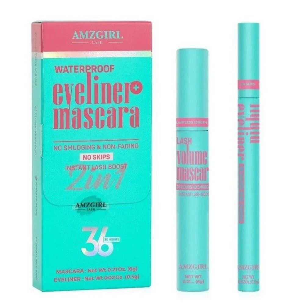 Amzgirl Black Waterproof Mascara Eyeliner Set Makeup Kit Duo Black New Length